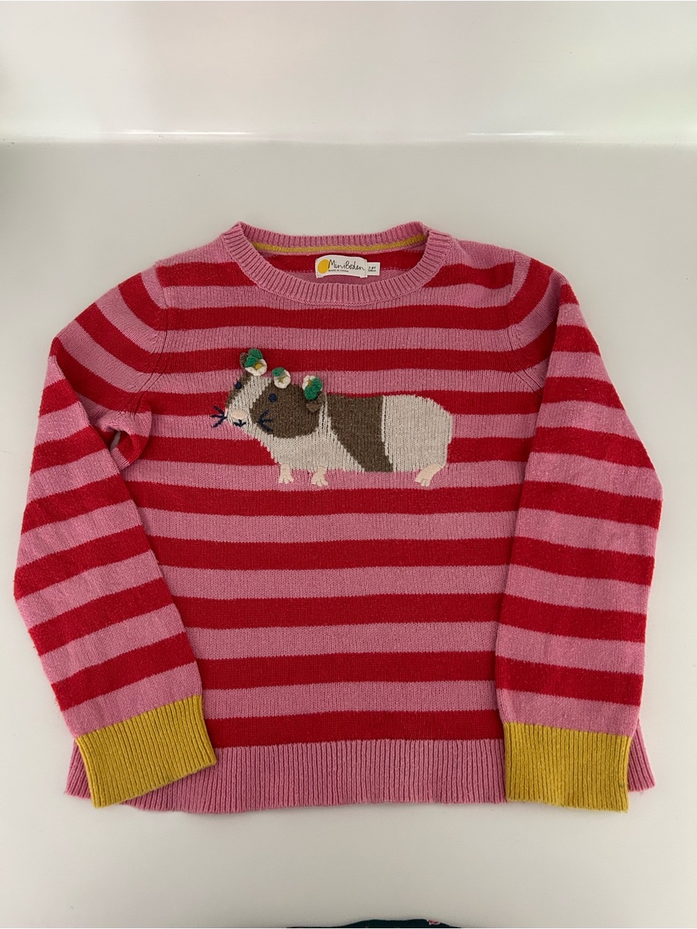 Mini Boden Guinea Pig Striped Pink & Red Sweater - Size 7/8